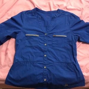 Jaanuu Button-Up Style Scrub Top in Royal Blue